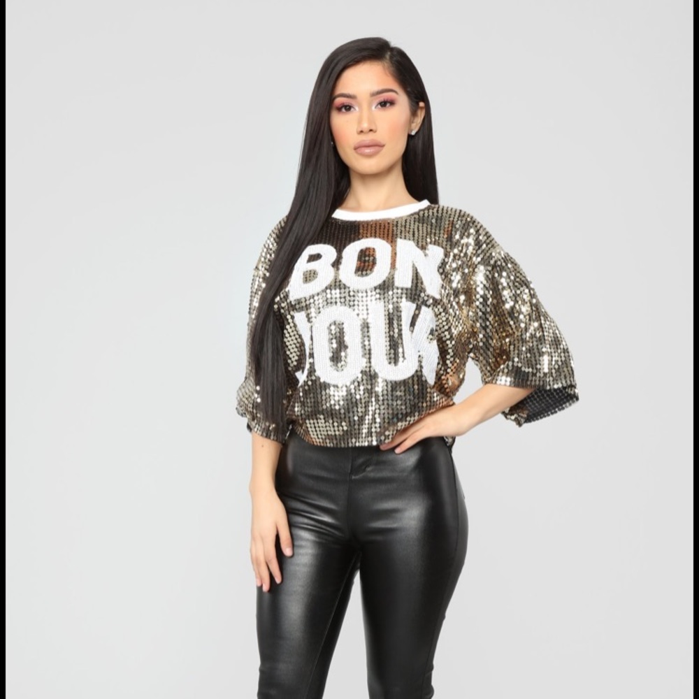 Gold sequin t-shirt.